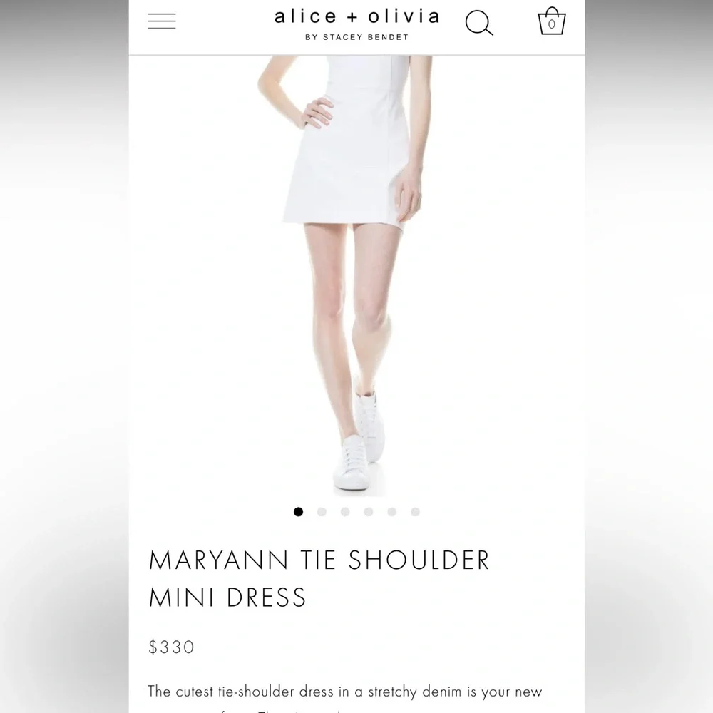ALICE + OLIVIA - MARYANN TIE SHOULDER MINI DRESS - White Jean Dress Jumper - Picture 11 of 12